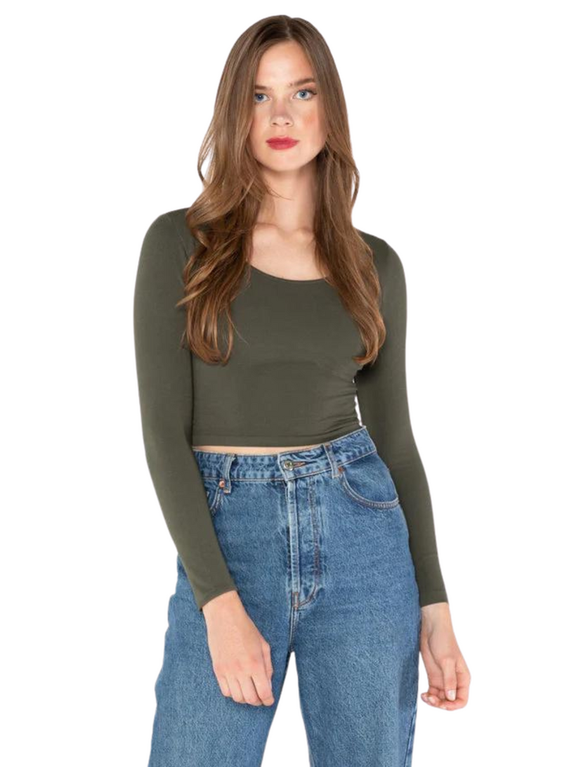 Bamboo Long Sleeve Crop Scoop Neck Top