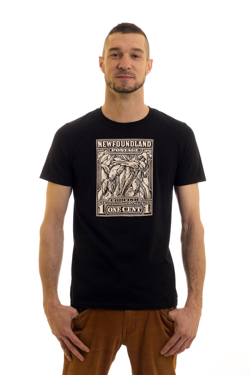 Men's Black T-Shirt Cod Stamp I Newfoundland | Johnny Ruth