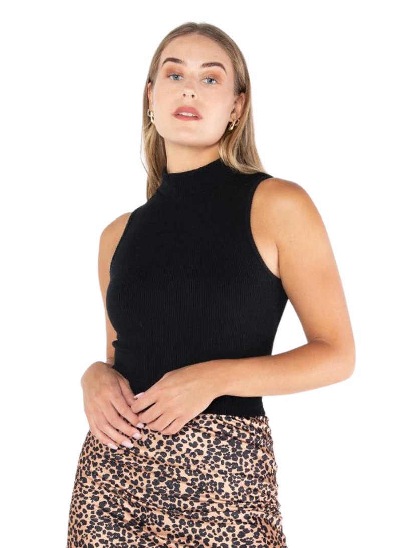 Bamboo Ribbed Sleeveless Mock Neck Top