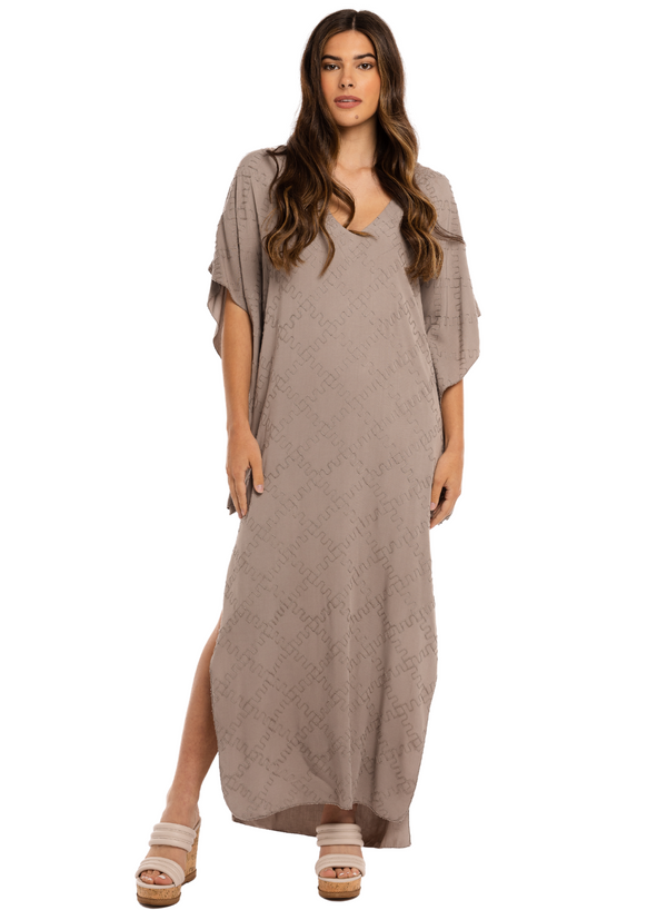 Long V-Neck Dress with Stitch Pattern