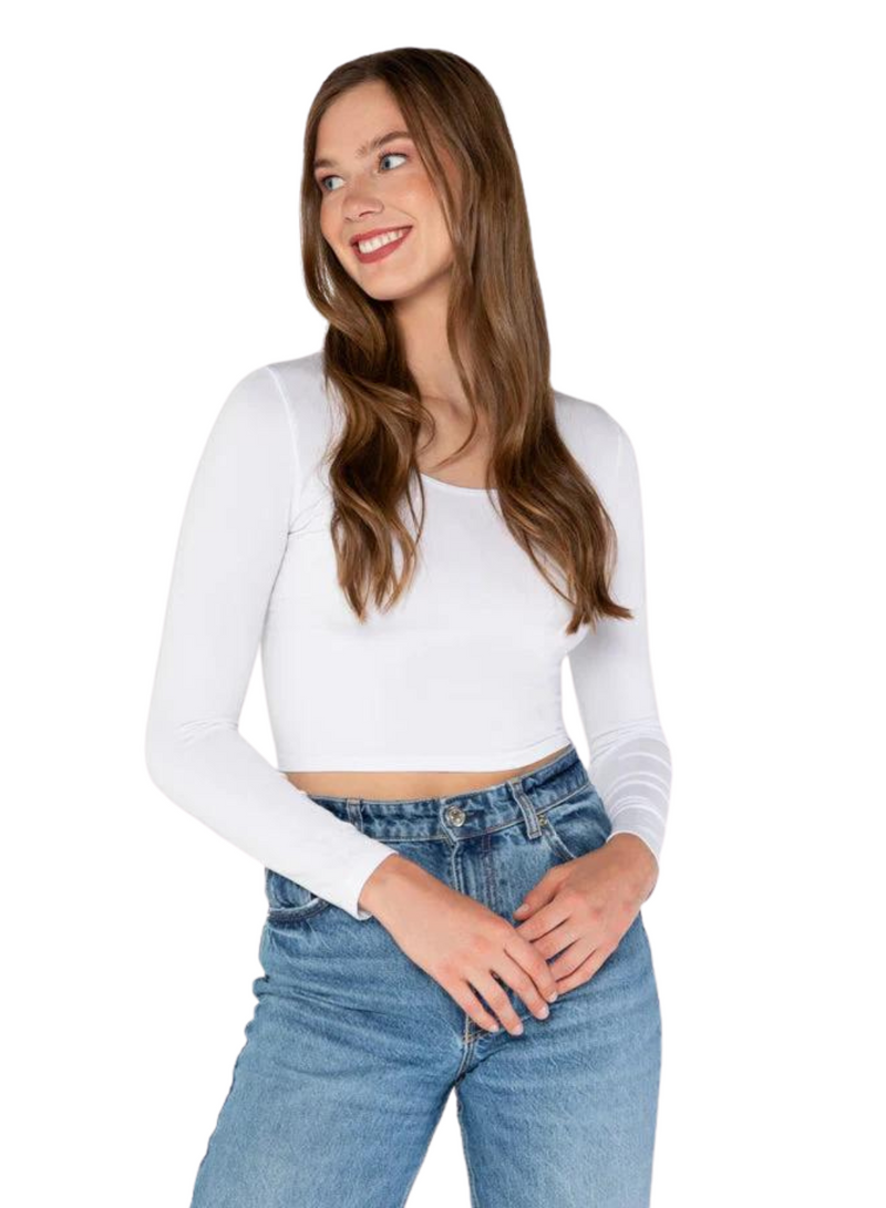 Bamboo Long Sleeve Crop Scoop Neck Top