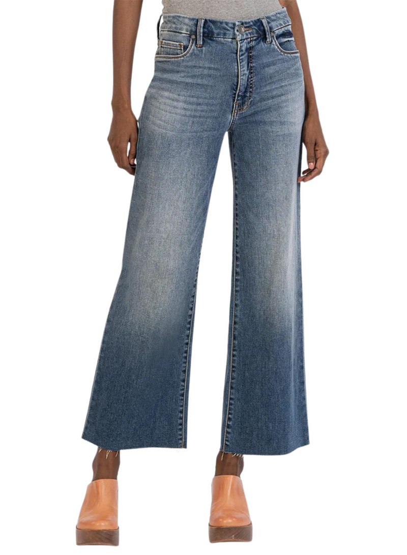 Meg High Rise Fab Ab Wide Leg Raw Hem Jean with Long Inseam